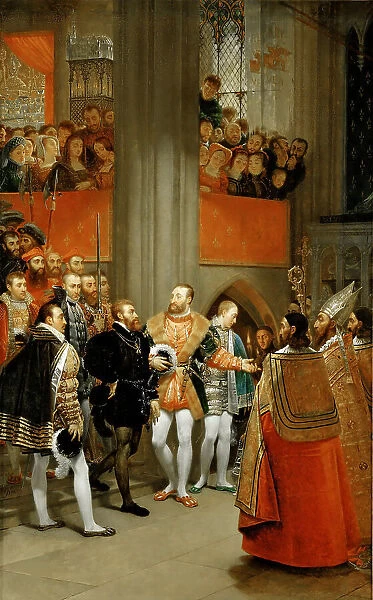Charles V received by Francois I to the Abbey of Saint Denis, c. 1811. Creator: Gros, Antoine Jean, Baron (1771-1835)