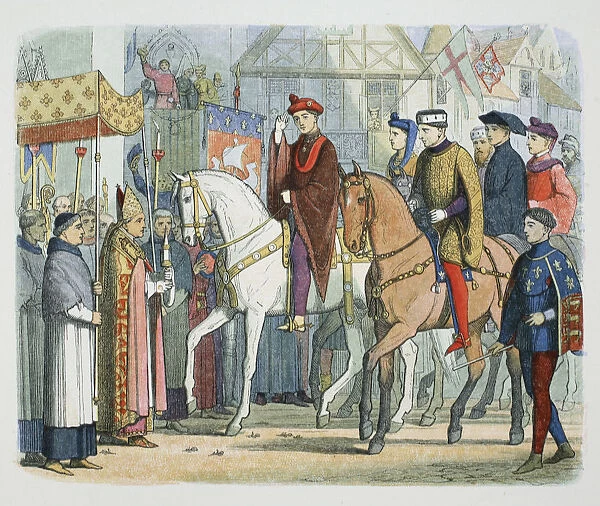 Charles VI of France and Henry V of England welcomed by the clergy, Paris, 1420 (1864)