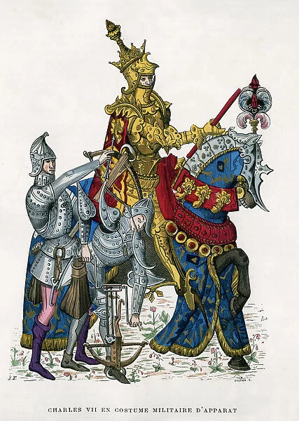 Charles VII, King of France, on horseback in full armour, 15th century (1882-1884). Artist: Gautier