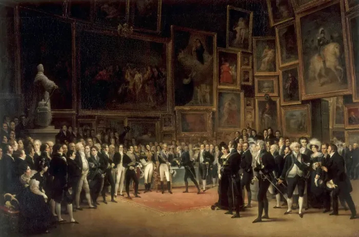 Framed Print : Charles X Distributing Awards to Artists Exhibiting at the Salon of 1824 at the Louvre. Artist: Heim, Francois-Joseph (1787-1865) Framed Print : Charles X Distributing Awards to Artists Exhibiting at the Salon of 1824 at the Louvre. Artist: Heim, Francois-Joseph (1787-1865)