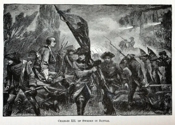Framed Print : Charles XII of Sweden in Battle, 1882. Artist: Anonymous Framed Print : Charles XII of Sweden in Battle, 1882. Artist: Anonymous