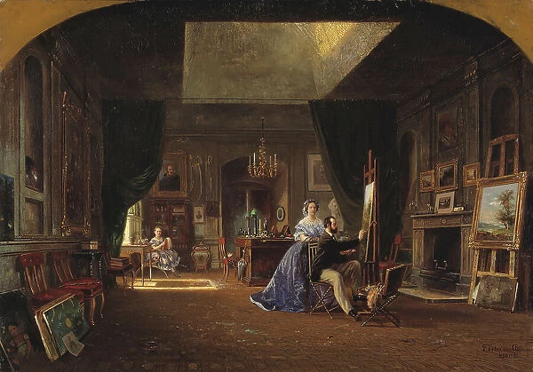 Charles XV's studio. In the studio, King Charles XV can be seen sitting at his easel... 1862. Creator: Pierre Henri Tetar Van Elven