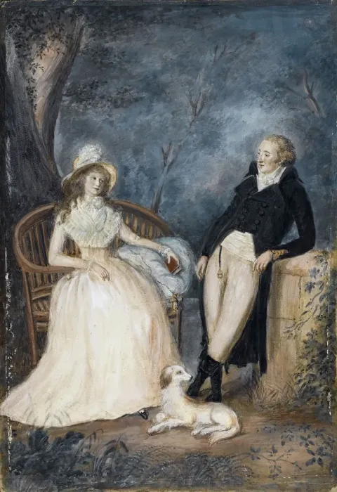 Framed Print : Charlotte von Stein and Johann Wolfgang von Goethe in conversation, Second Half of the 18th cen Artist: German master Framed Print : Charlotte von Stein and Johann Wolfgang von Goethe in conversation, Second Half of the 18th cen Artist: German master
