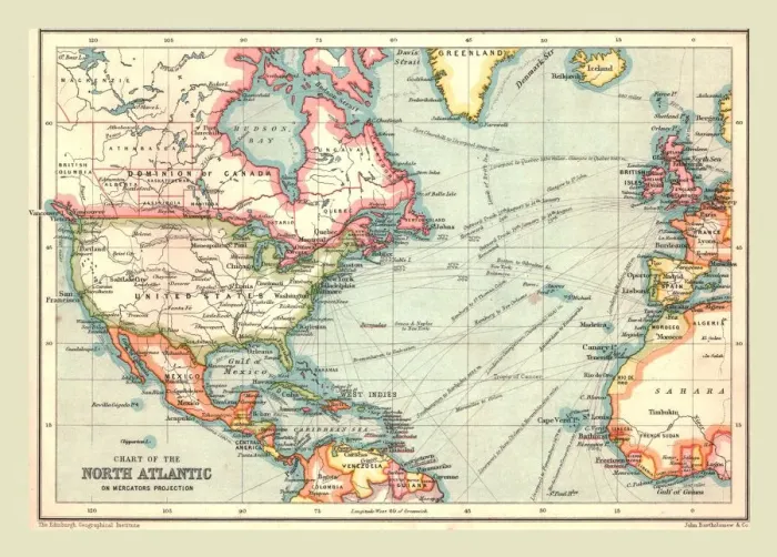 Framed Print : Chart of the North Atlantic, 1902. Creator: Unknown Framed Print : Chart of the North Atlantic, 1902. Creator: Unknown