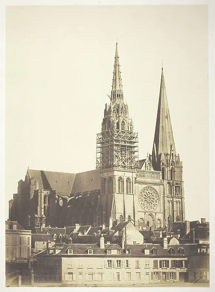 Chartres Cathedral, West Facade, 1854, printed 1854. Creators: Bisson Freres