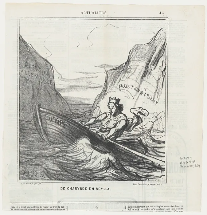 Framed Print : De Charybde en Scylla, 1869. Creator: Honore Daumier Framed Print : De Charybde en Scylla, 1869. Creator: Honore Daumier