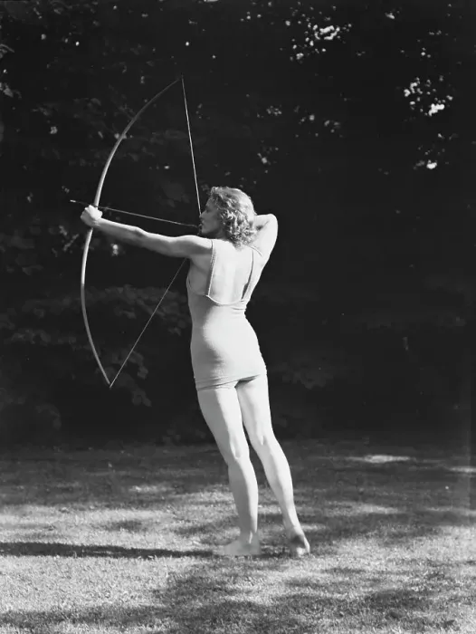 Framed Print : Chase, Diana, Miss, doing archery, 1933 June 22. Creator: Arnold Genthe Framed Print : Chase, Diana, Miss, doing archery, 1933 June 22. Creator: Arnold Genthe