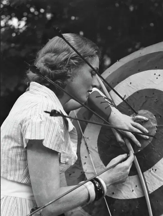 Framed Print : Chase, Diana, Miss, doing archery, 1933 June 22. Creator: Arnold Genthe Framed Print : Chase, Diana, Miss, doing archery, 1933 June 22. Creator: Arnold Genthe