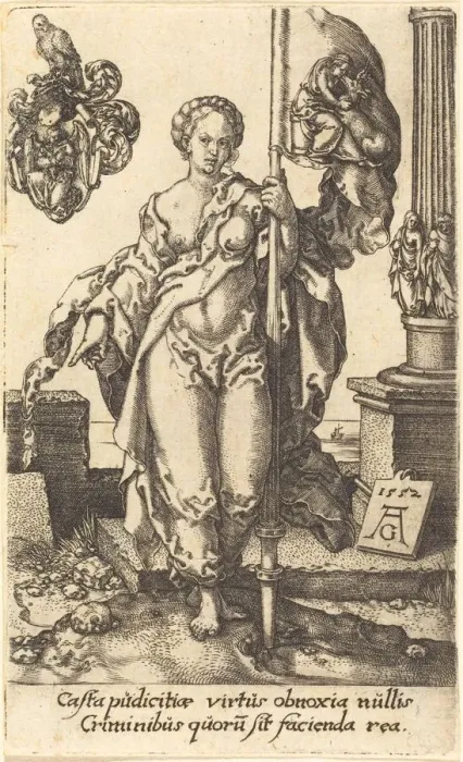 Framed Print : Chastity, 1552. Creator: Heinrich Aldegrever Framed Print : Chastity, 1552. Creator: Heinrich Aldegrever
