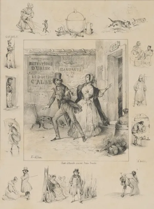 Framed Print : Chat echaudecraint l eau froide, 19th century. Creator: Victor Adam Framed Print : Chat echaudecraint l eau froide, 19th century. Creator: Victor Adam