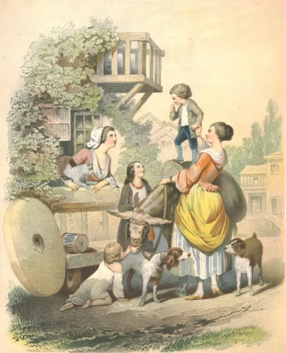 Framed Print : A Chat with the Millers Wife, late 18th-early 19th century? Framed Print : A Chat with the Millers Wife, late 18th-early 19th century?