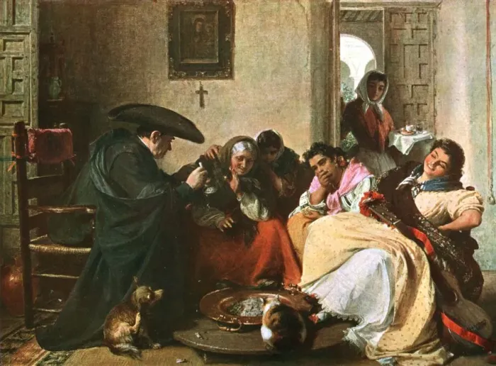 Framed Print : A Chat Round The Brasero, 1866, (c1902). Creator: Unknown Framed Print : A Chat Round The Brasero, 1866, (c1902). Creator: Unknown