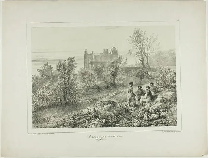 Framed Print : The Château of Count Woronzoff, Aloupka, Crimea, August 12, 1837, 1840. Creator: Auguste Raffet Framed Print : The Château of Count Woronzoff, Aloupka, Crimea, August 12, 1837, 1840. Creator: Auguste Raffet