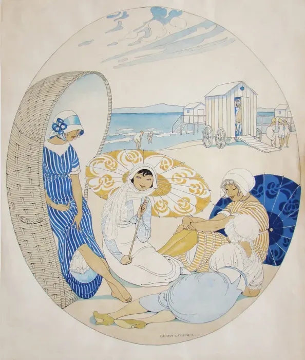 Framed Print : Chatting on the Danish Beach. Artist: Wegener, Gerda (1886-1940) Framed Print : Chatting on the Danish Beach. Artist: Wegener, Gerda (1886-1940)