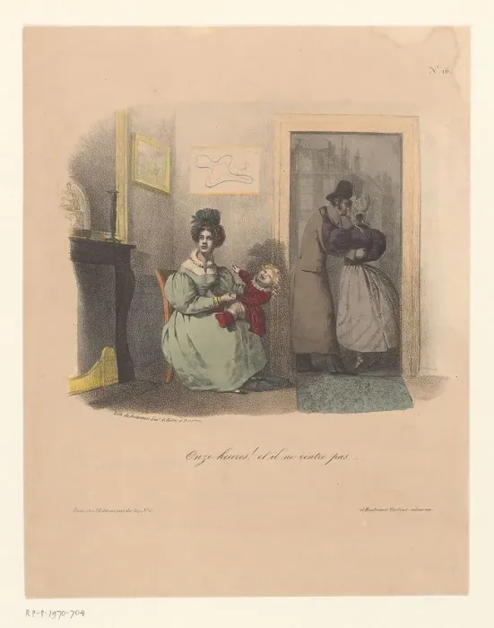 Framed Print : The cheated wife, 1830-1831. Creators: Anon, Nicolas-Louis Delaunois, Martinet Hautecoeur