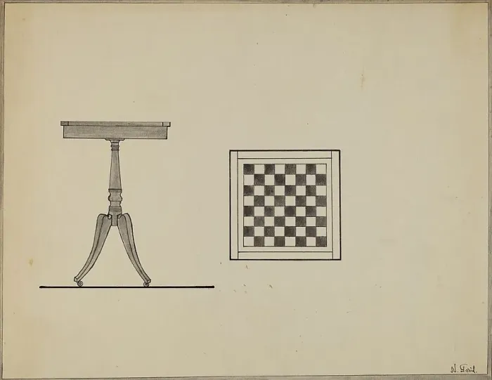 Framed Print : Checkerboard Table, 1936. Creator: Nicholas Gorid Framed Print : Checkerboard Table, 1936. Creator: Nicholas Gorid