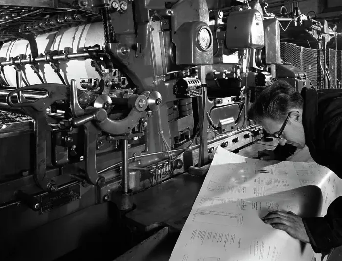 Framed Print : Checking printed pages from a two colour press, Mexborough, South Yorkshire, 1959 Framed Print : Checking printed pages from a two colour press, Mexborough, South Yorkshire, 1959