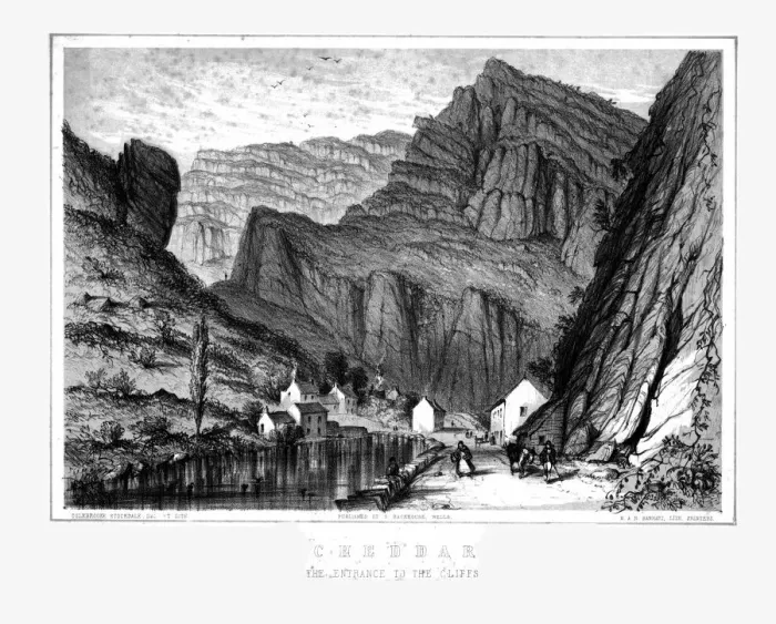 Framed Print : Cheddar, The entrance to the Cliffs, 19th century. Creator: Colebrooke Stockdale Framed Print : Cheddar, The entrance to the Cliffs, 19th century. Creator: Colebrooke Stockdale