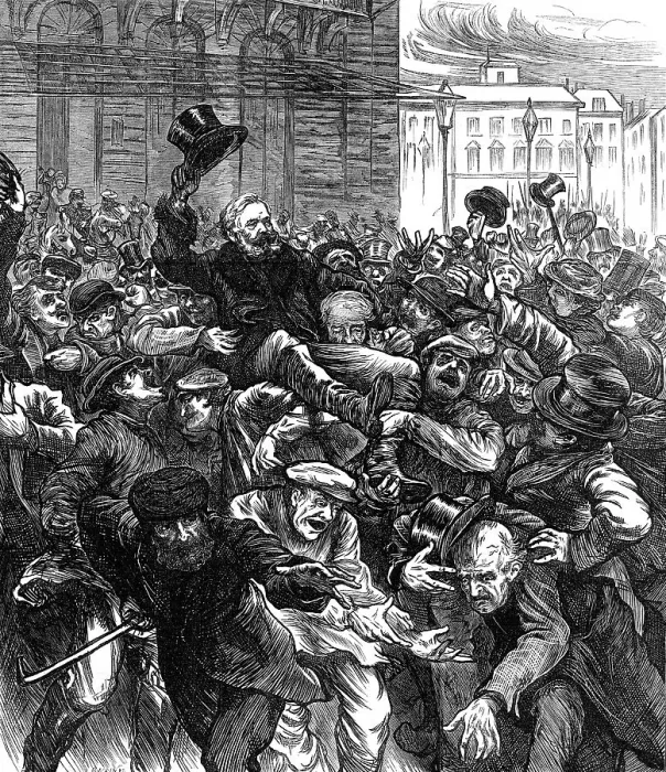 Framed Print : Cheering popular members of the National Assembly in the streets at Bordeaux, 1871. Creator: Joseph Swain Framed Print : Cheering popular members of the National Assembly in the streets at Bordeaux, 1871. Creator: Joseph Swain