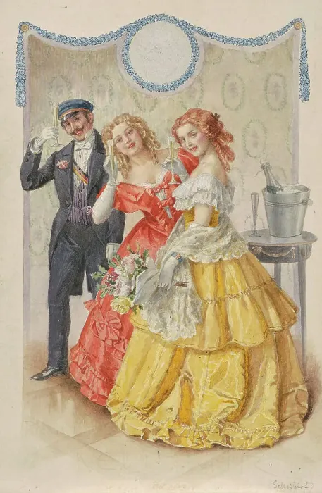Framed Print : Cheers To The New Year!. Creator: Schubert, Heinrich Carl (1827-1897)