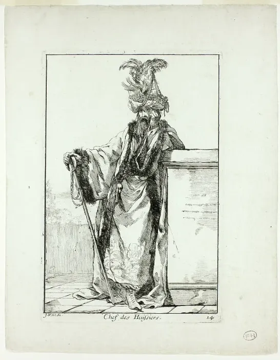 Framed Print : Chef des Huissiers, plate fourteen from Caravanne du Sultan à la Mecque, 1748. Creator: Joseph-Marie Vien the Elder