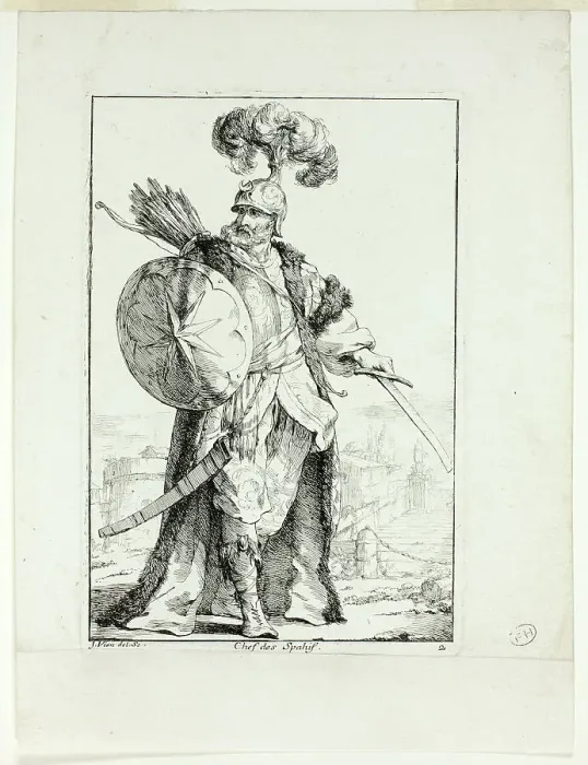 Framed Print : Chef des Spahis, plate two from Caravanne du Sultan à la Mecque, 1748. Creator: Joseph-Marie Vien the Elder Framed Print : Chef des Spahis, plate two from Caravanne du Sultan à la Mecque, 1748. Creator: Joseph-Marie Vien the Elder