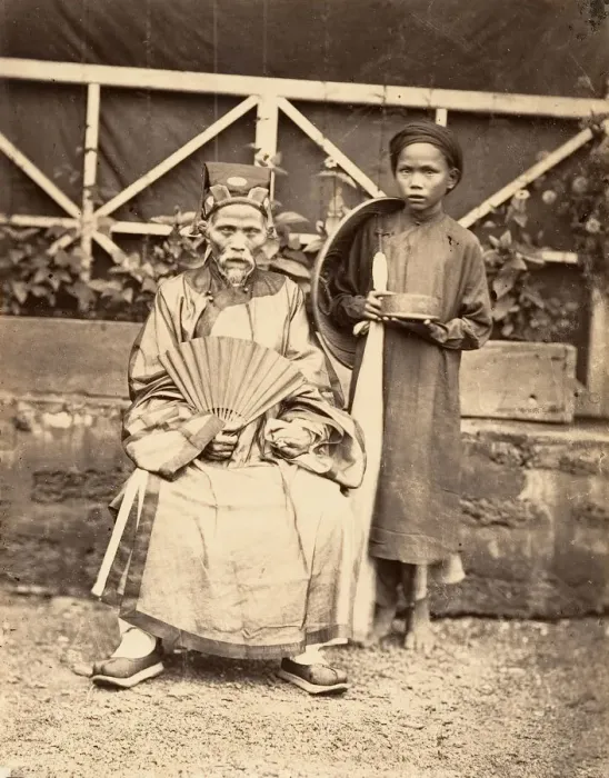 Framed Print : Chef de Village en Costume officiel, Cochinchine, 1866. Creator: Emile Gsell