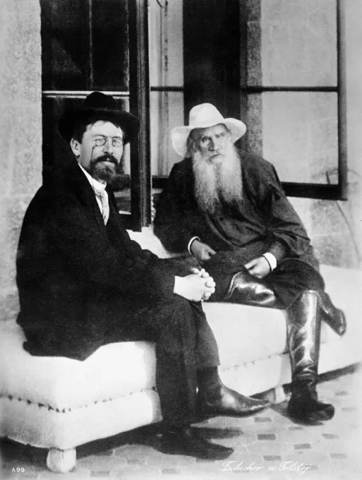 Framed Print : Chekhov and Tolstoy, late 19th century Framed Print : Chekhov and Tolstoy, late 19th century