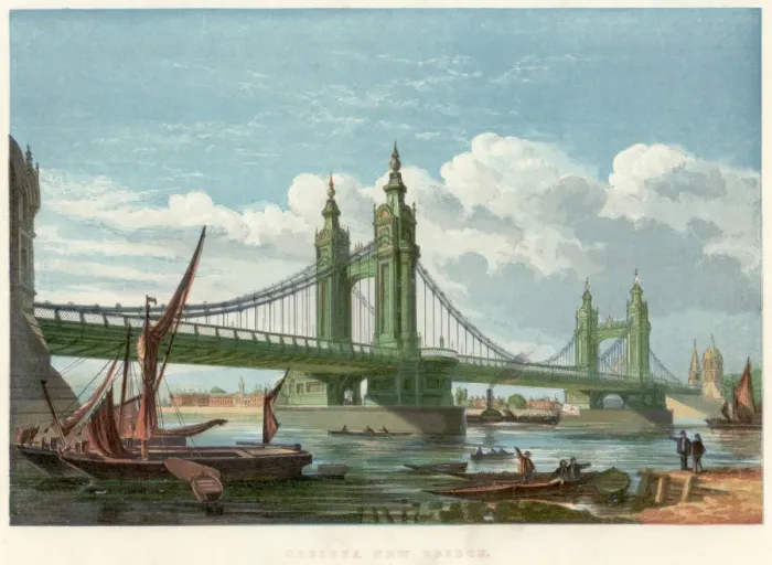 Framed Print : Chelsea Bridge, London, 1858 Framed Print : Chelsea Bridge, London, 1858