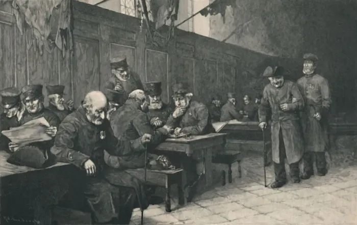 Framed Print : Chelsea Pensioners, 1886. Artist: MJ Lueders Framed Print : Chelsea Pensioners, 1886. Artist: MJ Lueders
