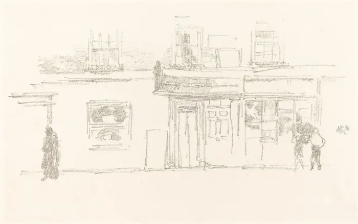 Framed Print : Chelsea Shops, 1888. Creator: James Abbott McNeill Whistler Framed Print : Chelsea Shops, 1888. Creator: James Abbott McNeill Whistler