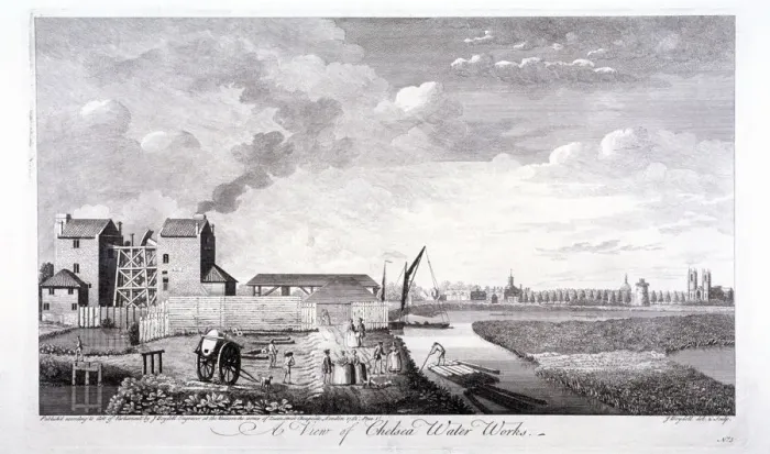 Framed Print : The Chelsea Water Works, London, 1752. Artist: John Boydell Framed Print : The Chelsea Water Works, London, 1752. Artist: John Boydell