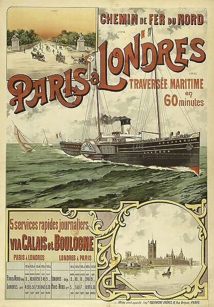 Chemin de fer du Nord. Paris à Londres via Calais, 1890. Creator: Gray (Boulanger), Henri (1858-1924)