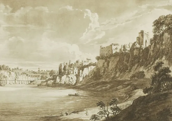 Framed Print : Chepstow Castle in Monmouth Shire, from Twelve Views in Aquatinta from Drawings taken Framed Print : Chepstow Castle in Monmouth Shire, from Twelve Views in Aquatinta from Drawings taken