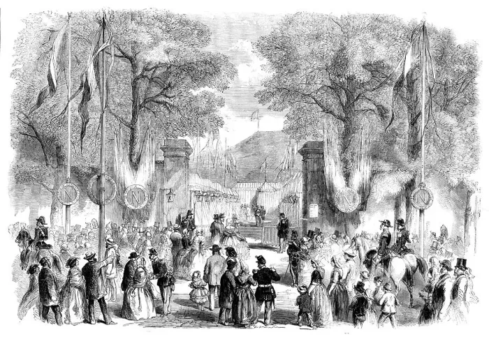 Framed Print : The Cherbourg Fetes - Tents at the Railway Station, Cherbourg, 1858. Creator: Unknown Framed Print : The Cherbourg Fetes - Tents at the Railway Station, Cherbourg, 1858. Creator: Unknown