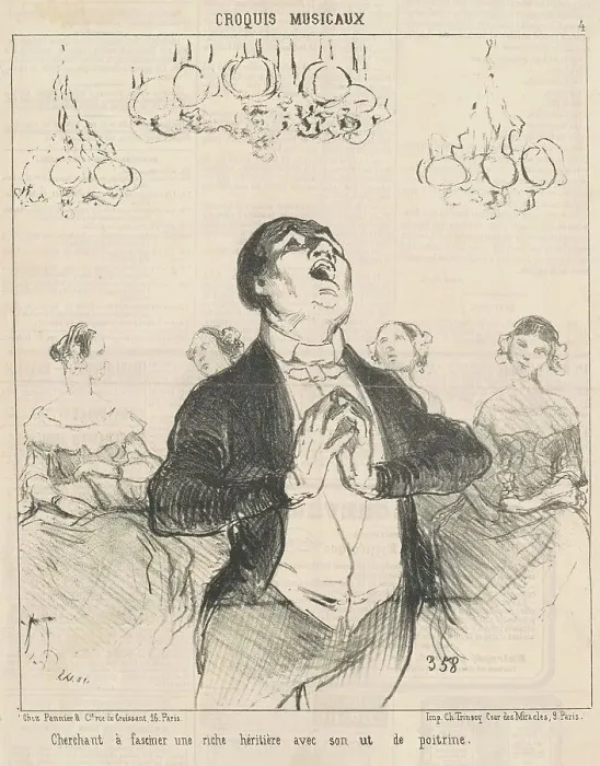 Framed Print : Cherchant à fasciner une riche héritière... 19th century. Creator: Honore Daumier Framed Print : Cherchant à fasciner une riche héritière... 19th century. Creator: Honore Daumier