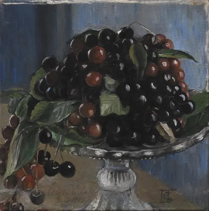 Framed Print : Cherries in a fruit bowl; Ciliegie in una fruttiera, Cività d'Antino, 1905. Creator: Poul S. Christiansen Framed Print : Cherries in a fruit bowl; Ciliegie in una fruttiera, Cività d'Antino, 1905. Creator: Poul S. Christiansen