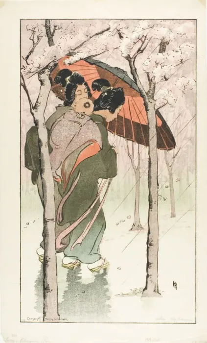 Framed Print : Cherry Blossom Rain, 1905. Creator: Helen Hyde Framed Print : Cherry Blossom Rain, 1905. Creator: Helen Hyde