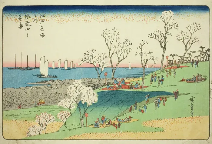 Framed Print : Cherry Blossoms in Full Bloom at Goten Hill (Gotenyama no hanazakari), from the series... c1832 / 34. Creator: Ando Hiroshige Framed Print : Cherry Blossoms in Full Bloom at Goten Hill (Gotenyama no hanazakari), from the series... c1832 / 34. Creator: Ando Hiroshige
