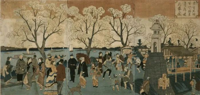 Framed Print : Cherry blossoms in full bloom along Sumida River. (Bokusui tsutsumi hanazakari no zu) by Hiroshige, Utagawa (1797-1858) Framed Print : Cherry blossoms in full bloom along Sumida River. (Bokusui tsutsumi hanazakari no zu) by Hiroshige, Utagawa (1797-1858)
