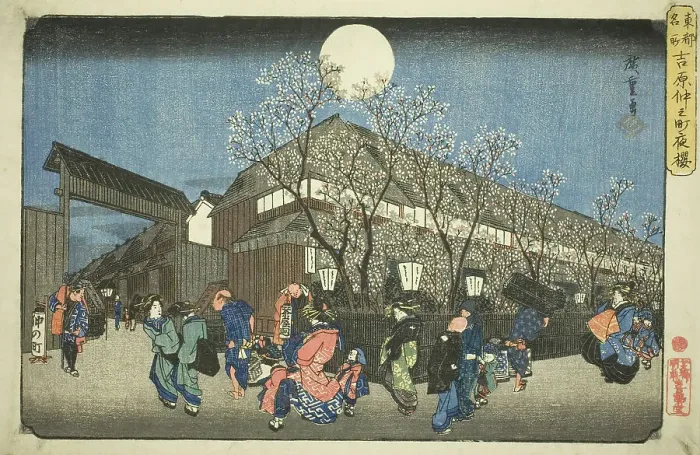 Framed Print : Cherry Blossoms at Night on Nakanocho in the Yoshiwara (Yoshiwara Nakanocho... c. 1832 / 38. Creator: Ando Hiroshige) Framed Print : Cherry Blossoms at Night on Nakanocho in the Yoshiwara (Yoshiwara Nakanocho... c. 1832 / 38. Creator: Ando Hiroshige)