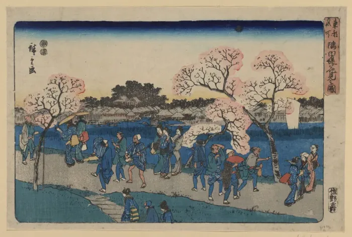 Framed Print : Cherry blossoms along Sumida River. (Sumida tsutsumi hanami no zu) by Hiroshige, Utagawa (1797-1858) Framed Print : Cherry blossoms along Sumida River. (Sumida tsutsumi hanami no zu) by Hiroshige, Utagawa (1797-1858)