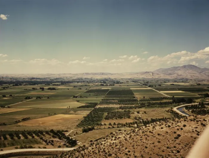 Framed Print : Cherry orchards, farm lands and irrigation ditch at Emmett, Idaho, 1941. Creator: Russell Lee Framed Print : Cherry orchards, farm lands and irrigation ditch at Emmett, Idaho, 1941. Creator: Russell Lee