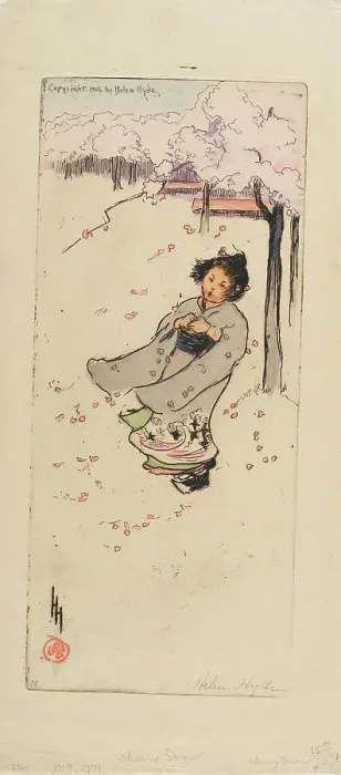Framed Print : Cherry Snow, 1906. Creator: Helen Hyde Framed Print : Cherry Snow, 1906. Creator: Helen Hyde