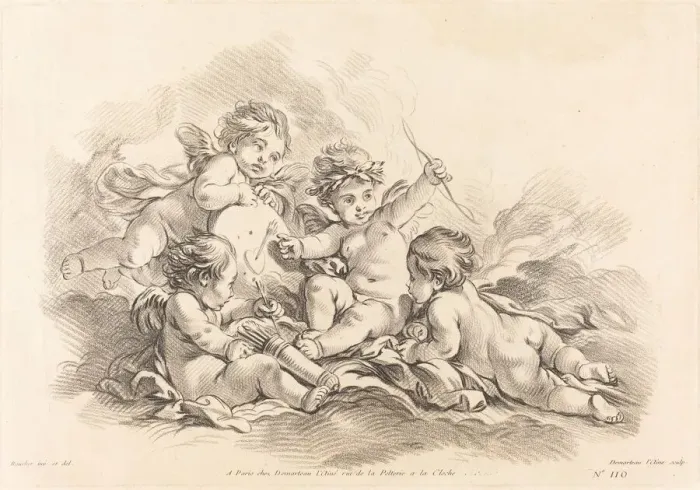 Framed Print : Four Cherubs at Target Practice. Creator: Gilles Demarteau Framed Print : Four Cherubs at Target Practice. Creator: Gilles Demarteau