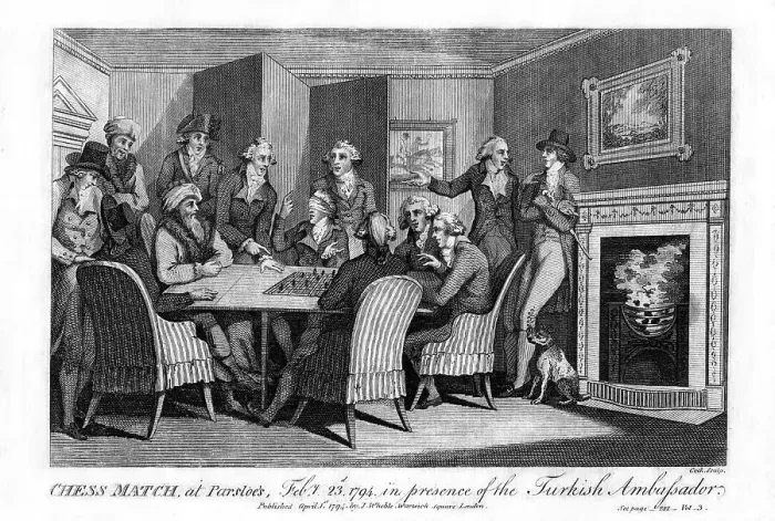 Framed Print : Chess match, at Parsloes, Febuary 23rd, 1794, in the presence of the Turkish Ambassador, 1794. Artist: Cook Framed Print : Chess match, at Parsloes, Febuary 23rd, 1794, in the presence of the Turkish Ambassador, 1794. Artist: Cook