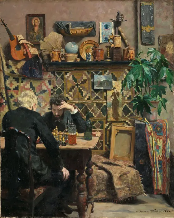 Framed Print : Chess players, 1886. Creator: Wentzel, Gustav (1859-1927) Framed Print : Chess players, 1886. Creator: Wentzel, Gustav (1859-1927)