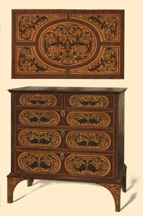 Framed Print : Chest of drawers inlaid with marquetry, 1905. Artist: Shirley Slocombe Framed Print : Chest of drawers inlaid with marquetry, 1905. Artist: Shirley Slocombe