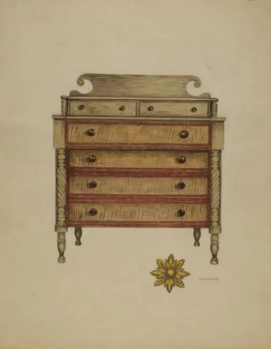 Framed Print : Chest-Mahogany, Pine & Maple, c. 1937. Creator: Eva Wilson Framed Print : Chest-Mahogany, Pine & Maple, c. 1937. Creator: Eva Wilson