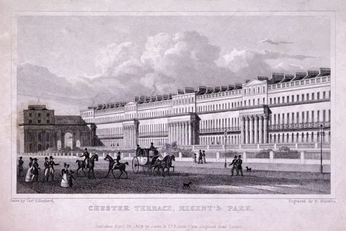 Framed Print : Chester Terrace, Regents Park, Marylebone, London, 1828. Artist: Harlen Melville Framed Print : Chester Terrace, Regents Park, Marylebone, London, 1828. Artist: Harlen Melville